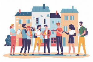 Ilustración de gestión y comunicación en comunidad de vecinos