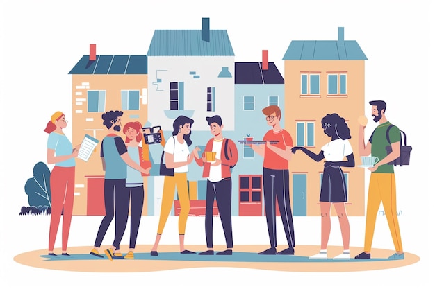 Ilustración de gestión y comunicación en comunidad de vecinos